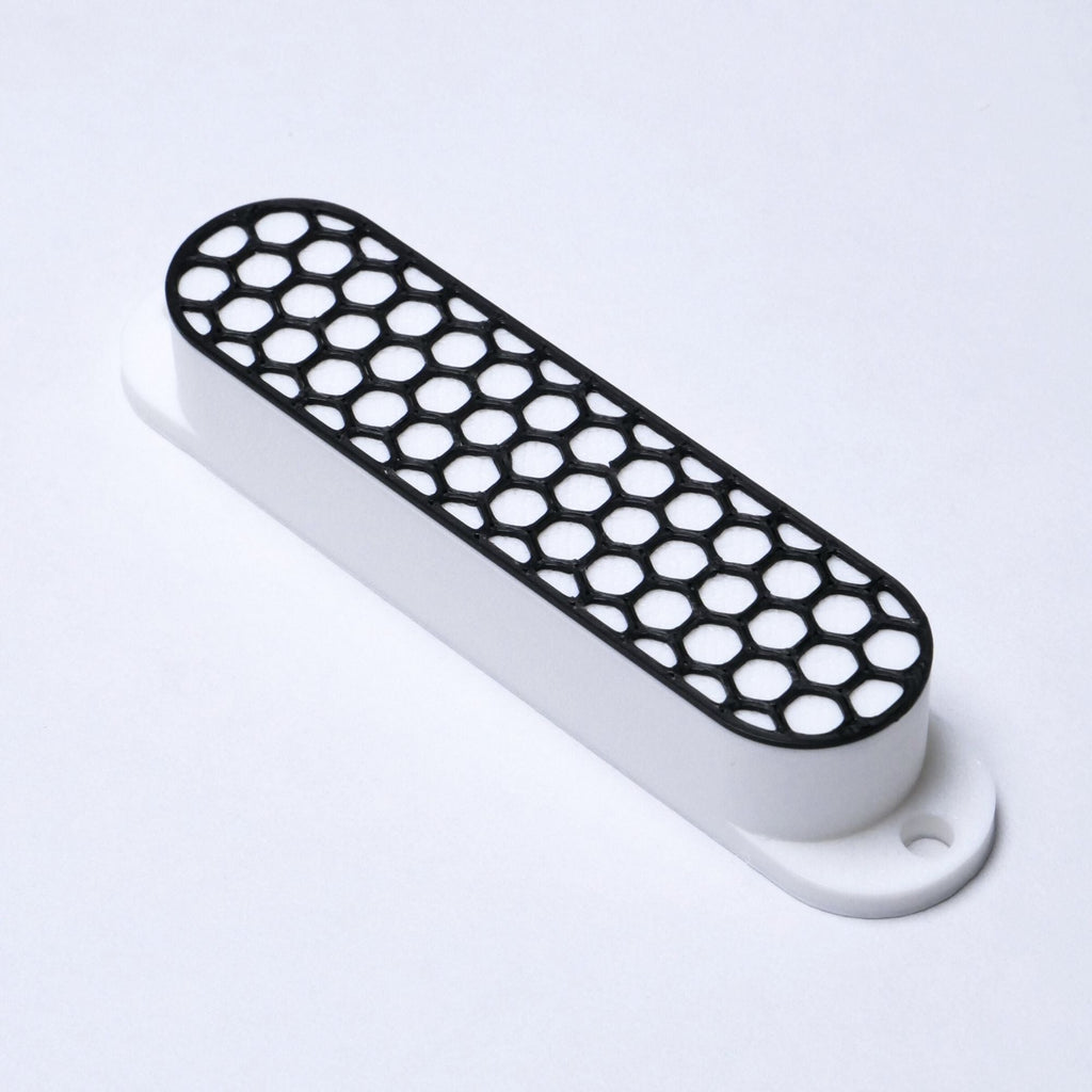 Custom Single Coil Strat Pickup Covers (No Holes) Set of 3 - White/ Black Honeycomb - Ploutone