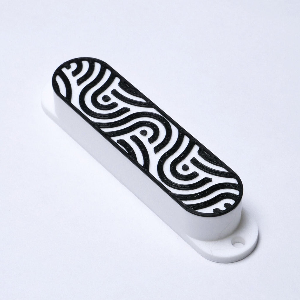Custom Single Coil Pickup Covers (No Holes) Set of 3 - White/ Black Pickup Covers from Ploutone