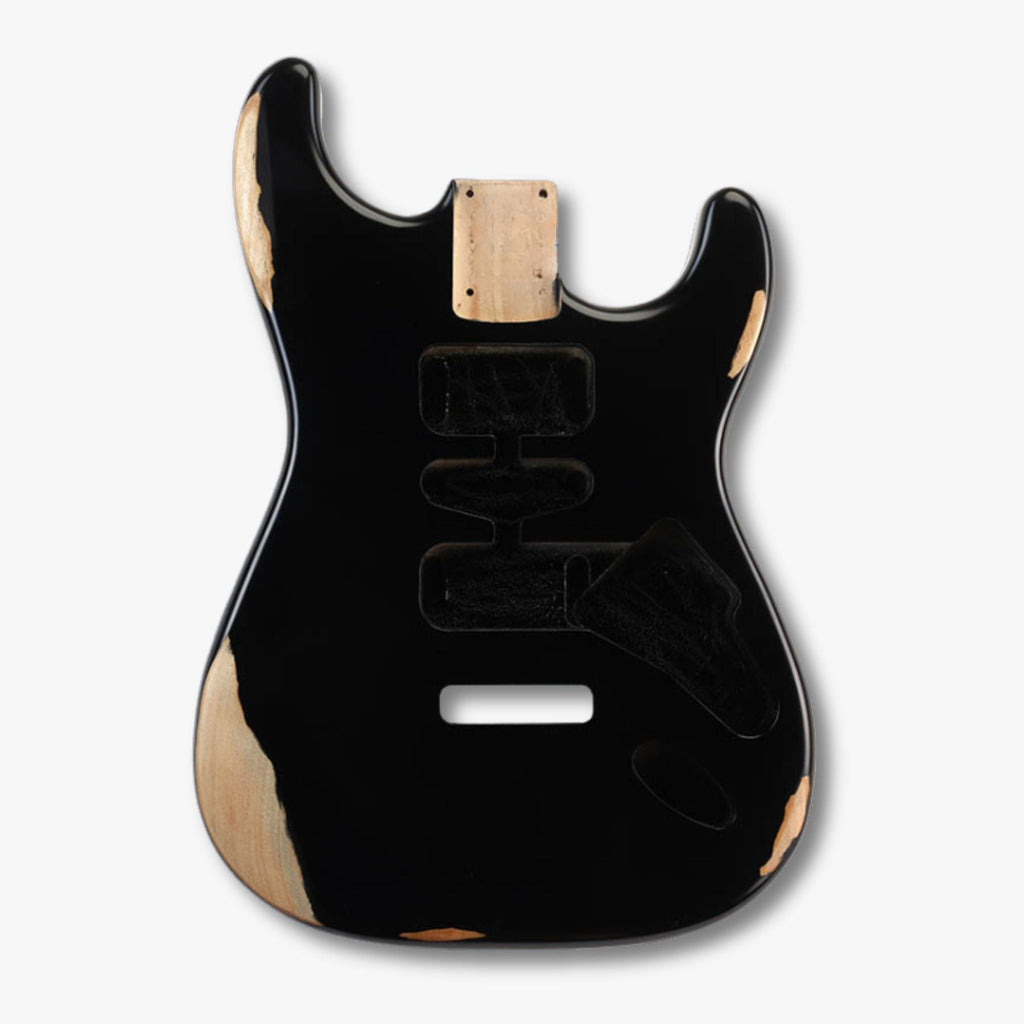 Finished Alder Strat-Style Guitar Body - Relic Black - Ploutone