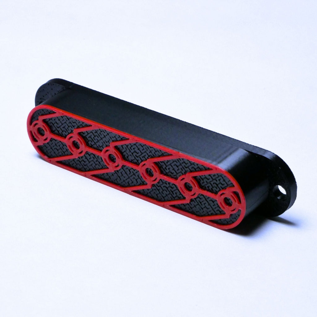 Custom Single Coil Strat Pickup Covers (No Holes) Set of 3 - Black/ Red - Ploutone