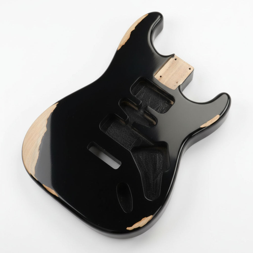 Finished Alder Strat-Style Guitar Body - Relic Black Guitar Bodies from Ploutone