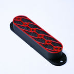 Custom Single Coil Strat Pickup Covers (No Holes) Set of 3 - Black/ Red Interlink - Ploutone