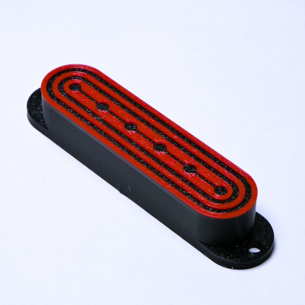 Custom Single Coil Strat Pickup Covers (No Holes) Set of 3 - Black/ Red Deco - Ploutone