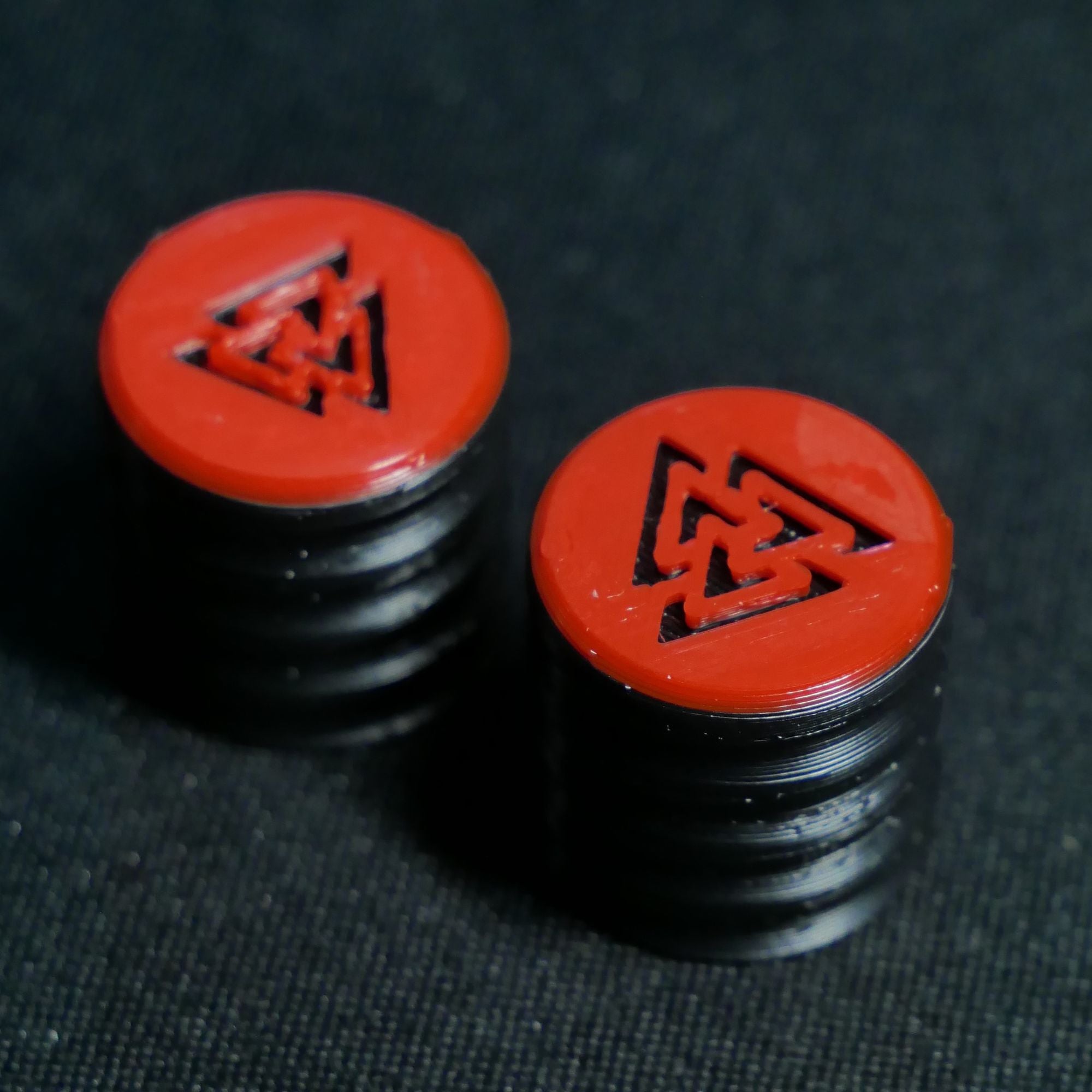 Opus Guitar Knobs - Crimson Red and Black Valknut Sigil - Ploutone