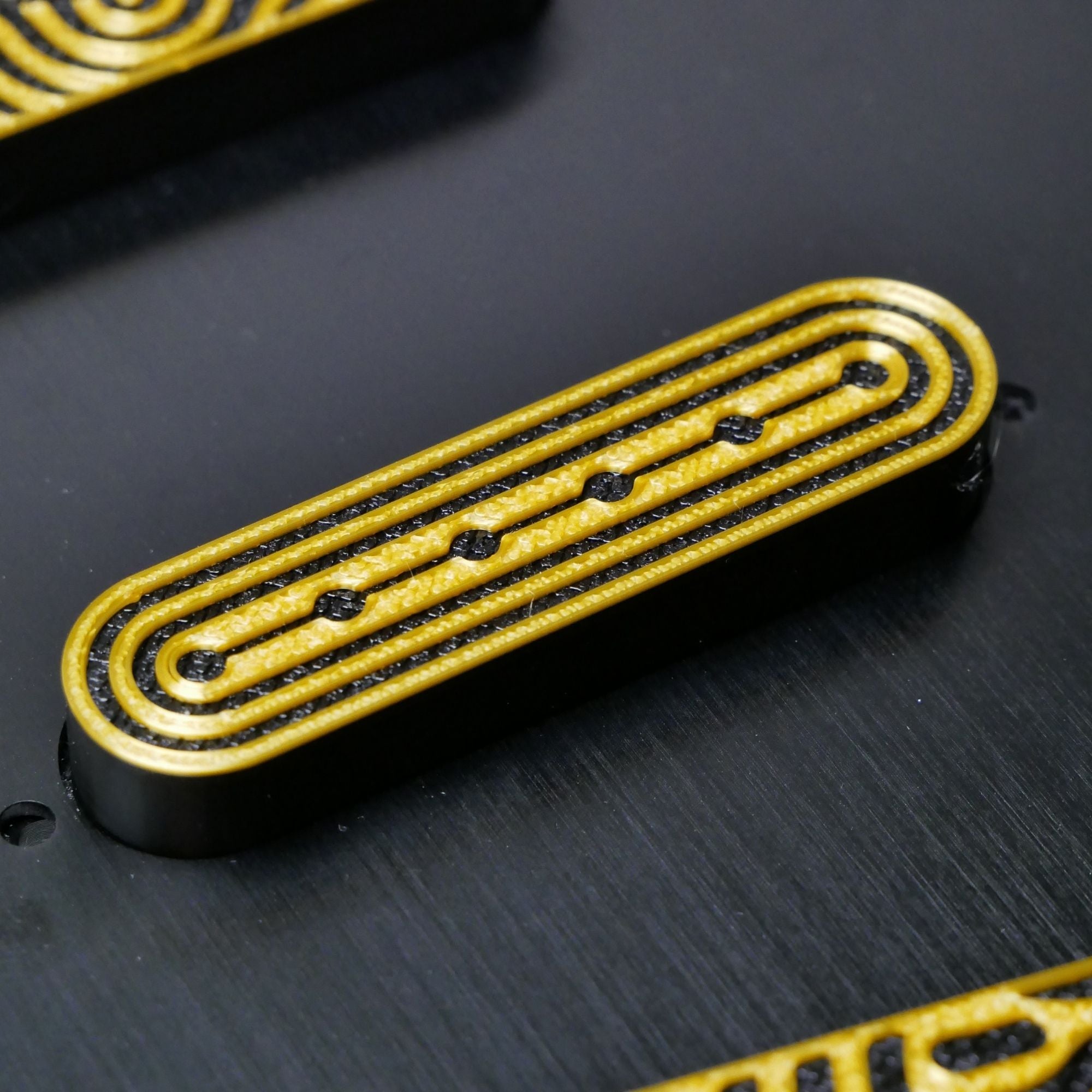 Custom Single Coil Strat Pickup Covers (No Holes) Set of 3 - Black/ Gold - Ploutone