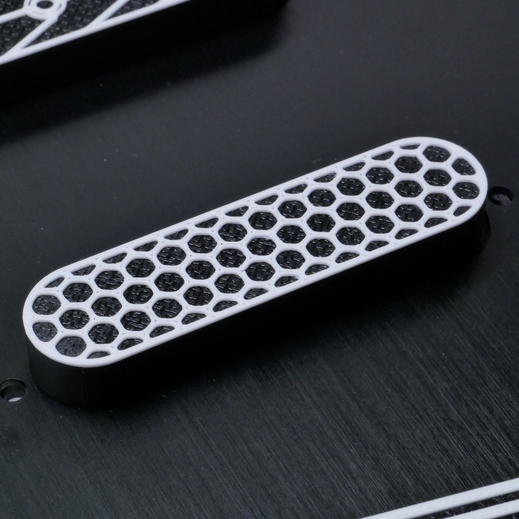 Custom Single Coil Strat Pickup Covers (No Holes) Set of 3 - Black/ White - Ploutone