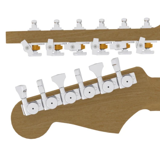 Hipshot Grip-Lock 6 In-Line Open Gear Guitar Tuner Upgrade Kit (10mm Post Holes) - Ploutone