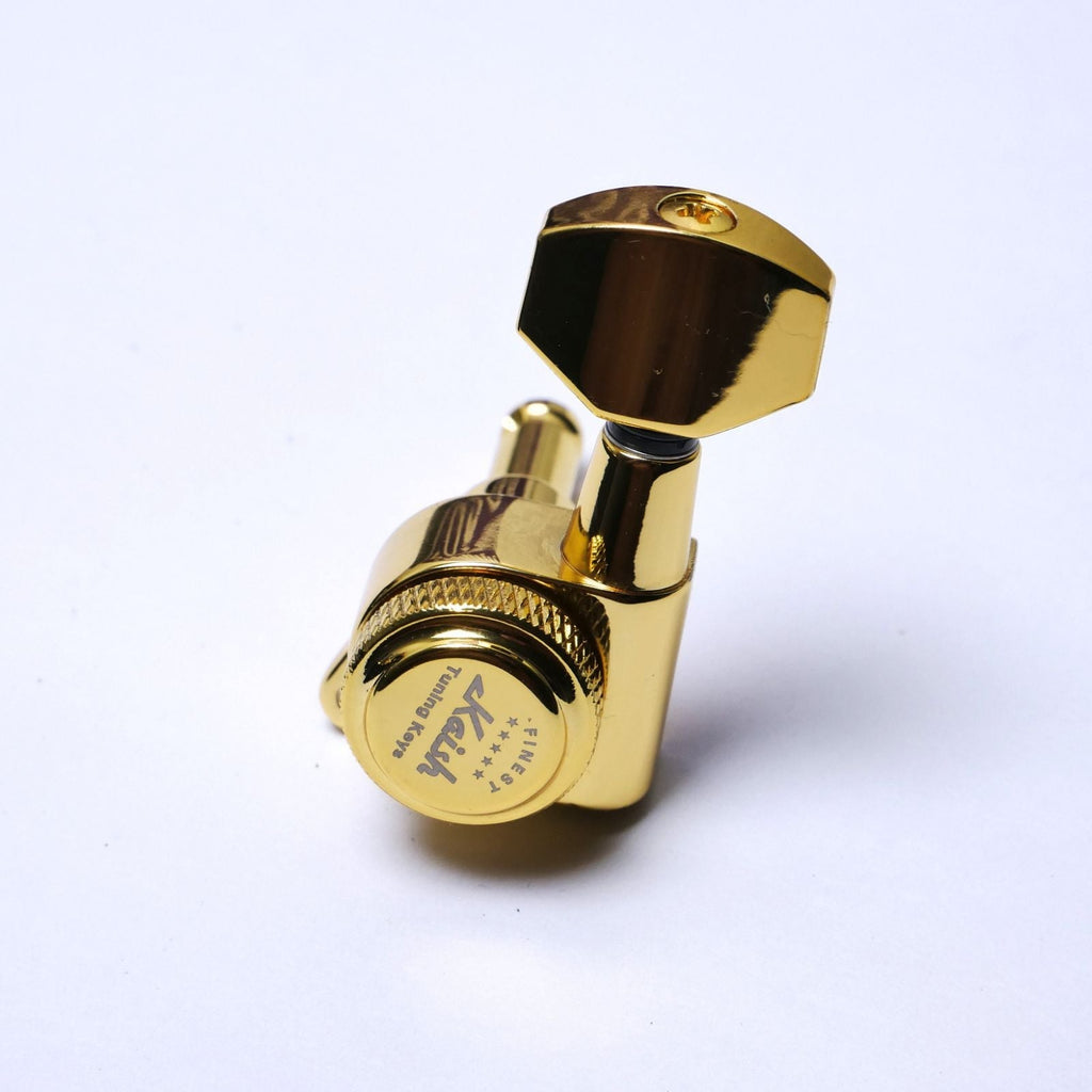 Gold Locking Tuners 6L (Left-Handed) - 18:1 Ratio, Fits 10mm (25/64") Holes, 45° Mounting Screw - Electric & Acoustic Guitar Tuning Machine Heads from Ploutone
