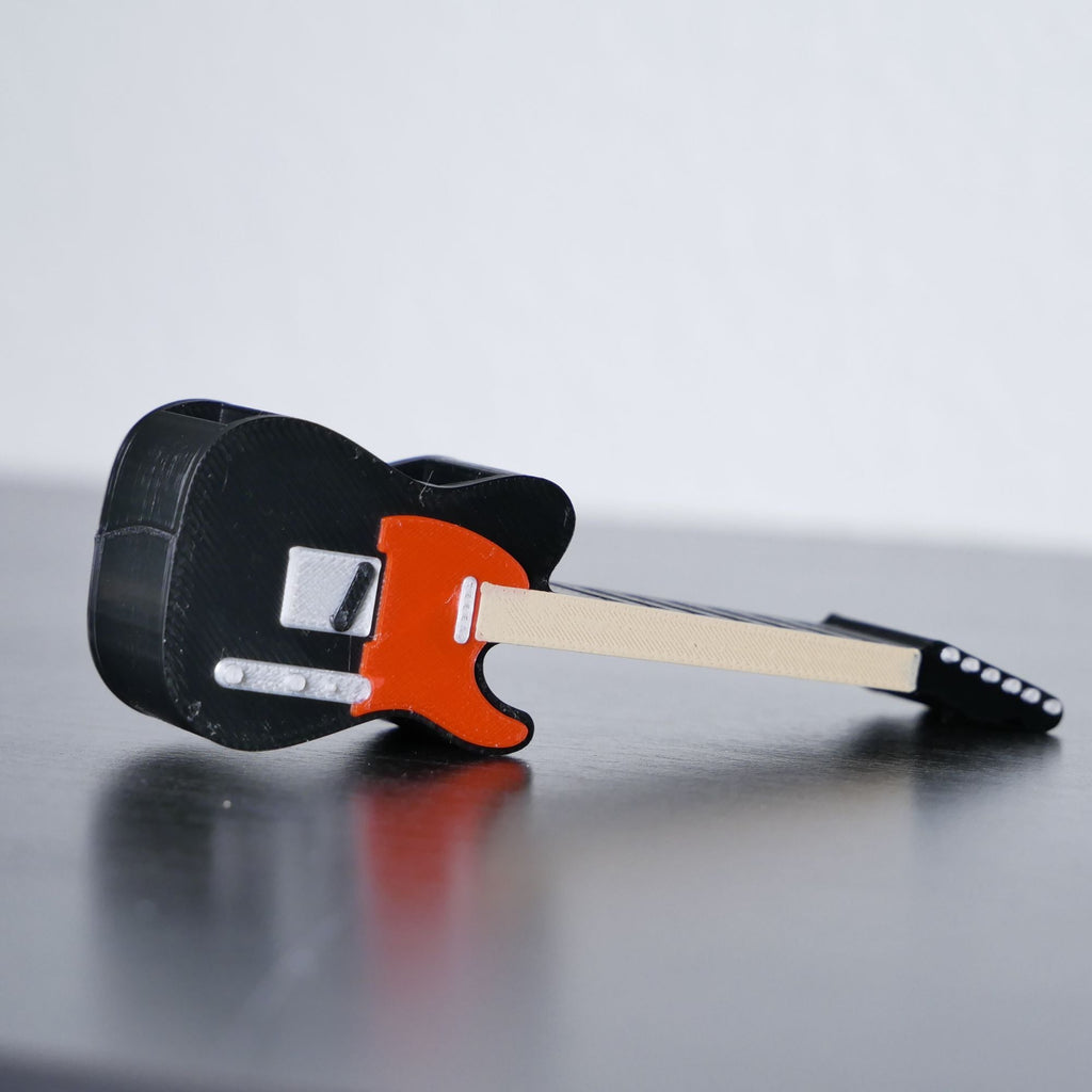 Telecaster Guitar Shaped Guitar Pick Holder - Black and Red - Ploutone