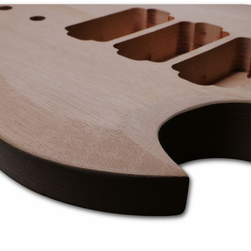 Unfinished Mahogany Offset SG / ESP Viper Style Electric Guitar Body Blank – Triple Humbucker Routing, DIY Guitar Kit - Ploutone
