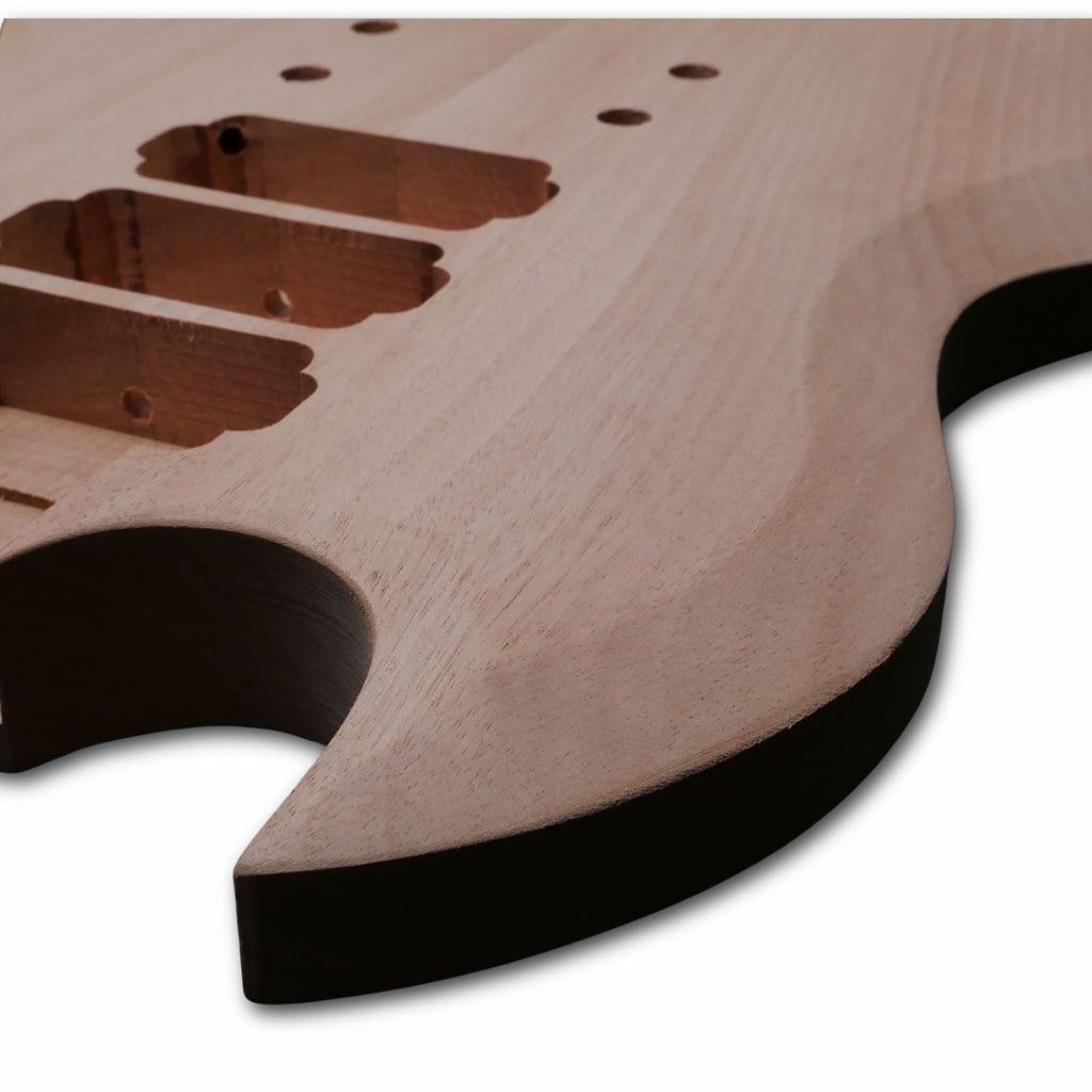 Unfinished Mahogany Offset SG / ESP Viper Style Electric Guitar Body Blank – Triple Humbucker Routing, DIY Guitar Kit - Ploutone