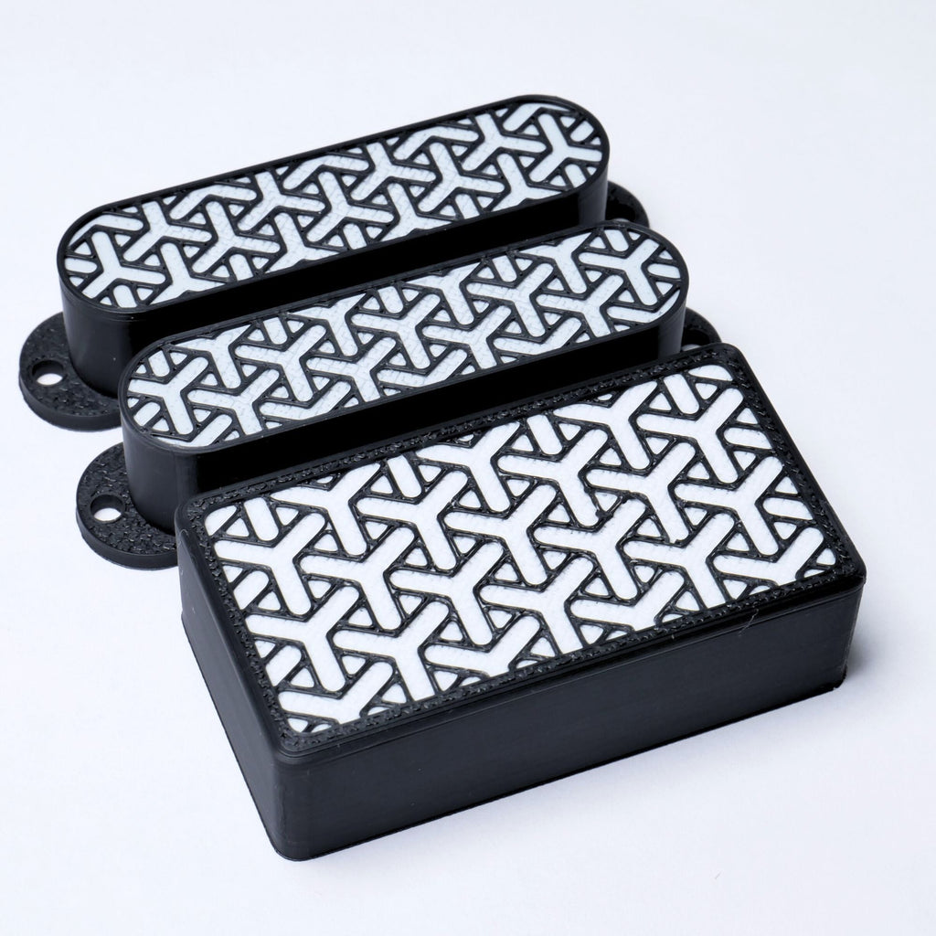 Custom HSS Pickup Cover Set (No Holes) - Black & White Pickup Covers from Ploutone
