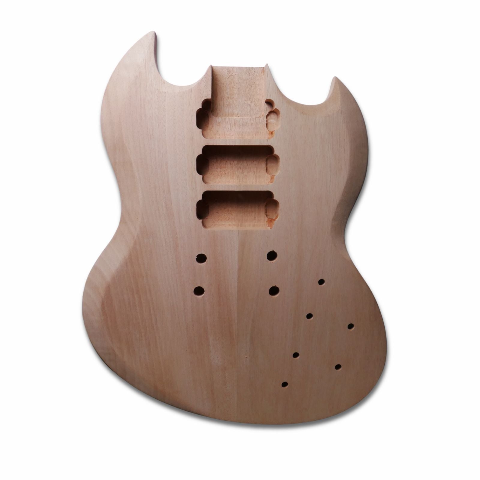 Unfinished Mahogany Offset SG / ESP Viper Style Electric Guitar Body Blank – Triple Humbucker Routing, DIY Guitar Kit - Ploutone