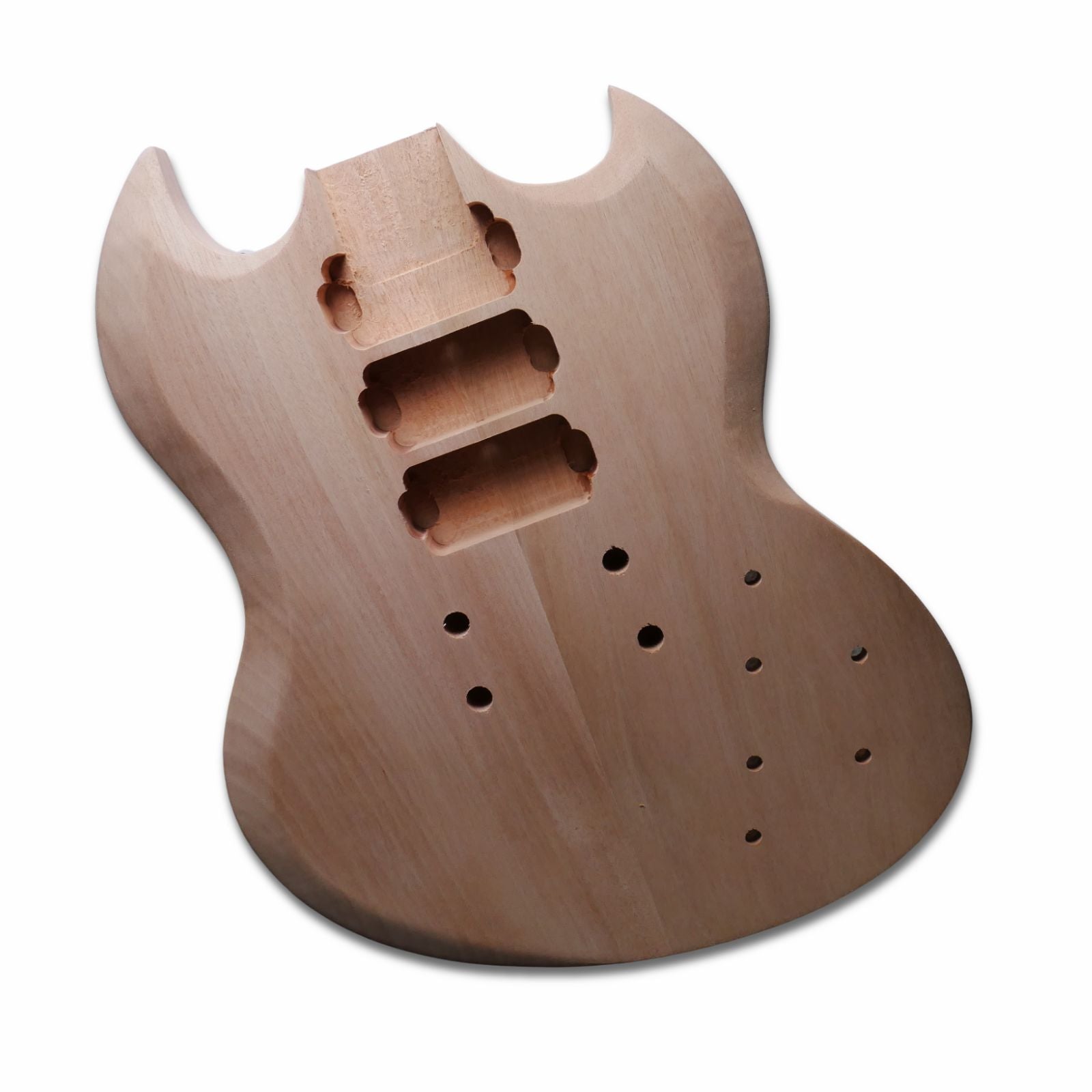 Unfinished Mahogany Offset SG / ESP Viper Style Electric Guitar Body Blank – Triple Humbucker Routing, DIY Guitar Kit - Ploutone