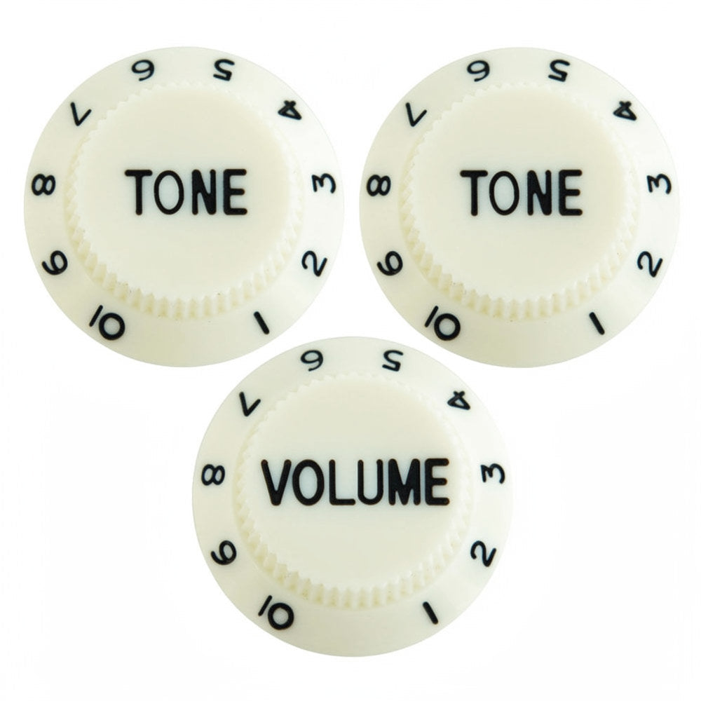 Electric Guitar Top Hat Control Knobs, 24 Spline Imperial (Set of 3) - Vintage White & Black - Ploutone