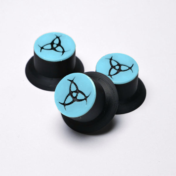 Opus Top Hat Guitar Knobs - Sky Blue and Black Odin's Horns Knobs from Ploutone