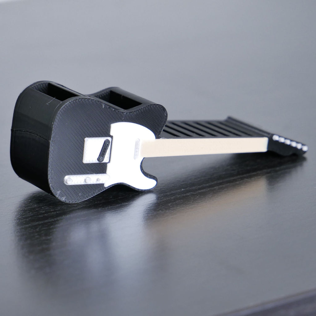 Telecaster Guitar Shaped Guitar Pick Holder - Black and White - Ploutone