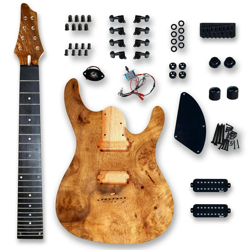 BexGears DIY 8 String Electric Guitar Kits Burl poplar veener top okoume Body  from Ploutone