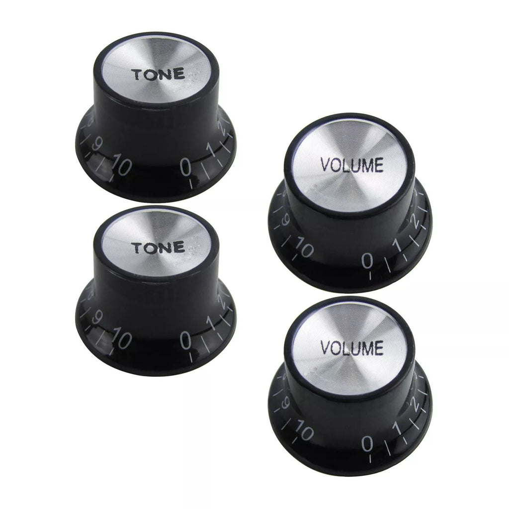 Black & Silver Reflector 18 Spline Top Hat Knobs for Epiphone Les Paul, SG (Set of 4) - Ploutone