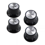 Black & Silver Reflector 18 Spline Top Hat Knobs for Epiphone Les Paul, SG (Set of 4) - Ploutone