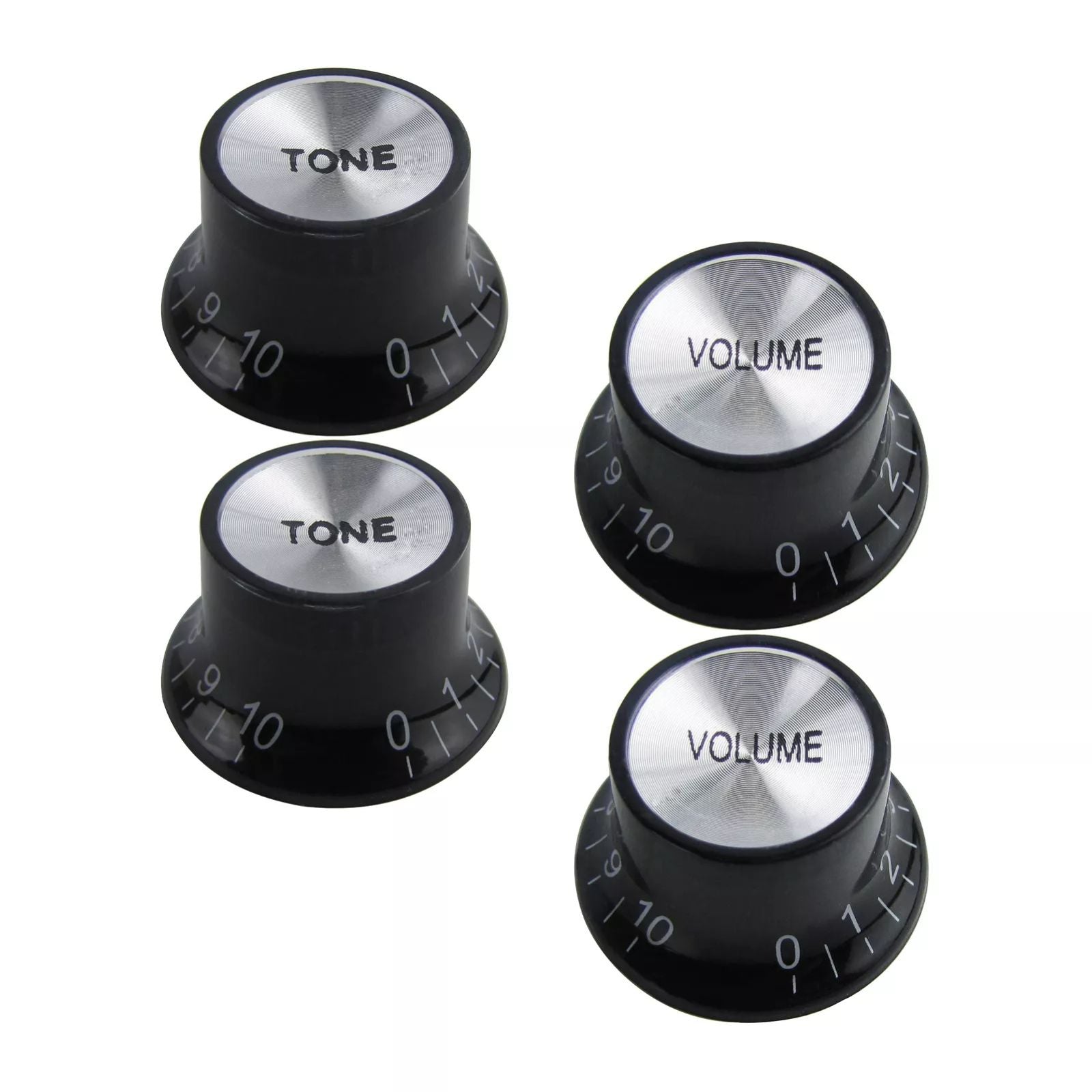 Black & Silver Reflector 18 Spline Top Hat Knobs for Epiphone Les Paul, SG (Set of 4) - Ploutone