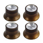 Brown & Silver Reflector Top Hat Knobs for Les Paul, SG, Epiphone, 18-Spline Metric (Set of 4) - Ploutone