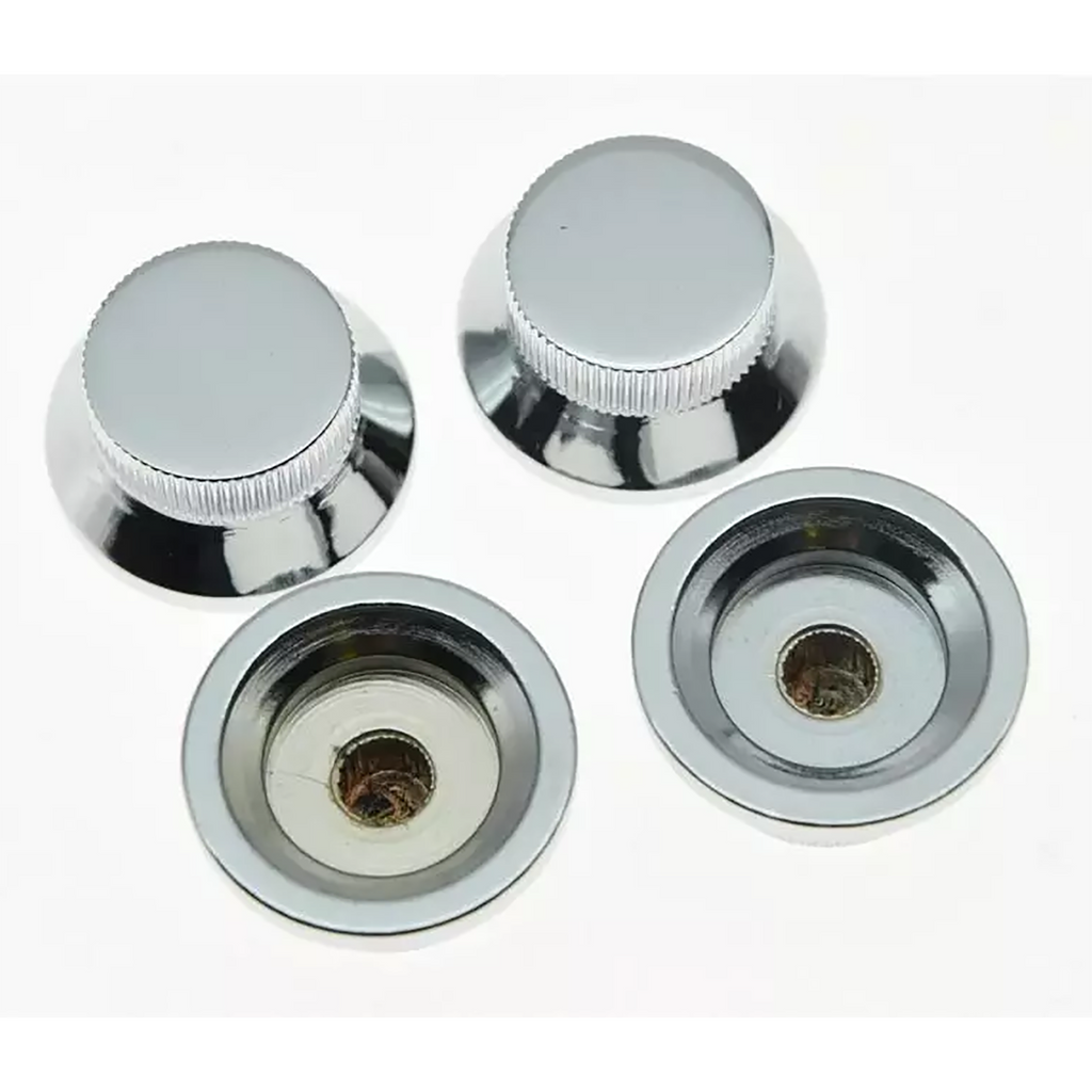 Chrome Top Hat Metal Bell Knobs - 5.8mm Metric for Guitars & Basses (Set of 4) - Ploutone