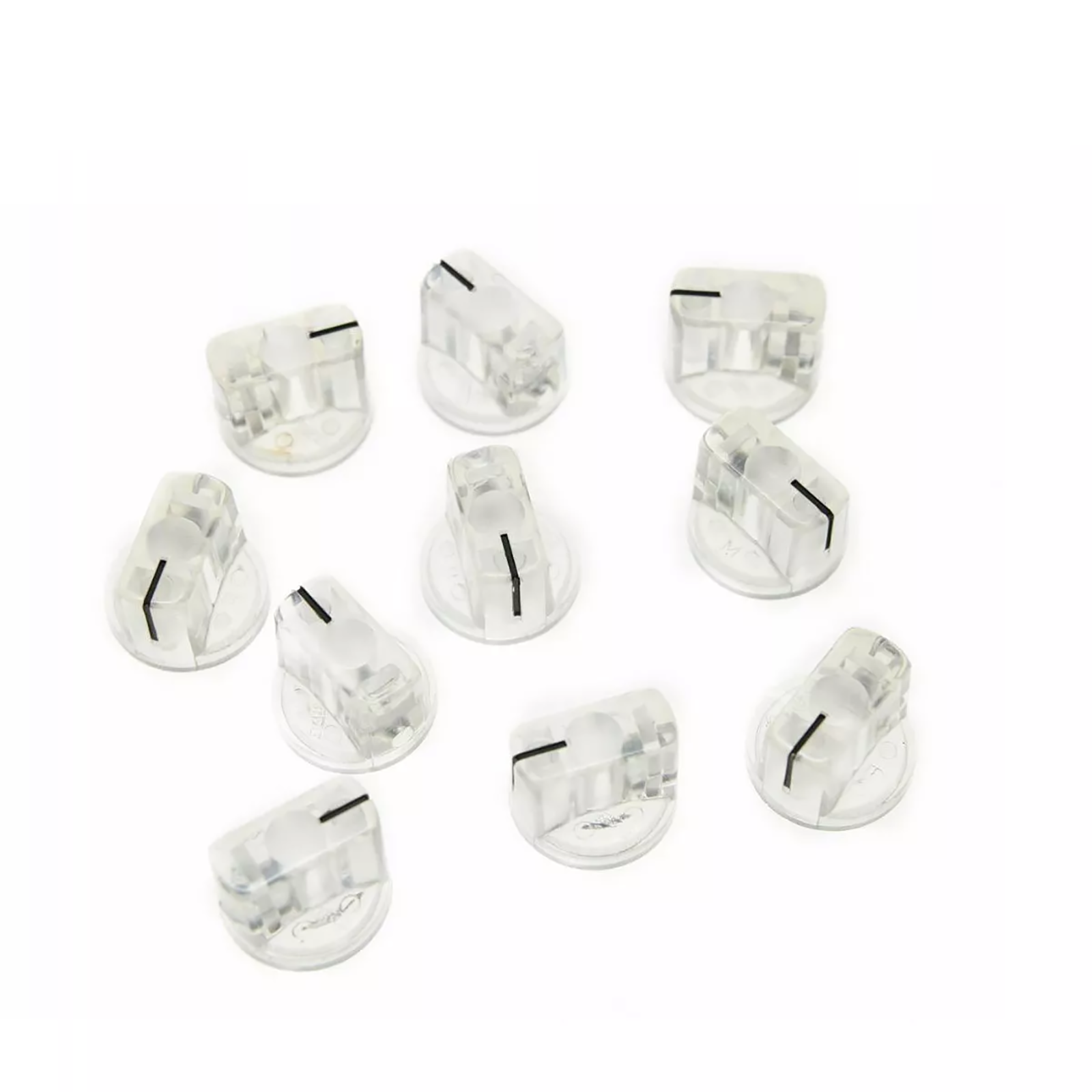Clear Davies 1510 Style Pointer Knobs - 1/4" Set Screw for Amps & Pedals (Set of 10) - Ploutone
