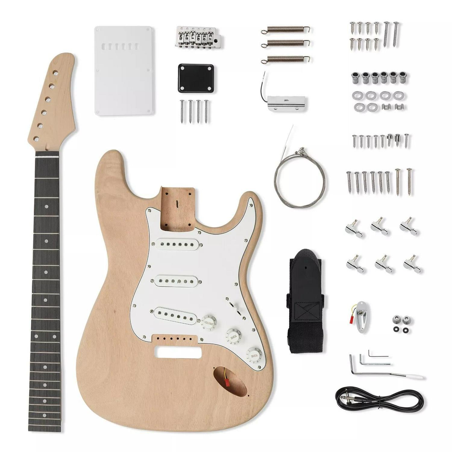 DIY Solderless Strat Guitar Kit - Mahogany Body & Maple Neck - Ploutone