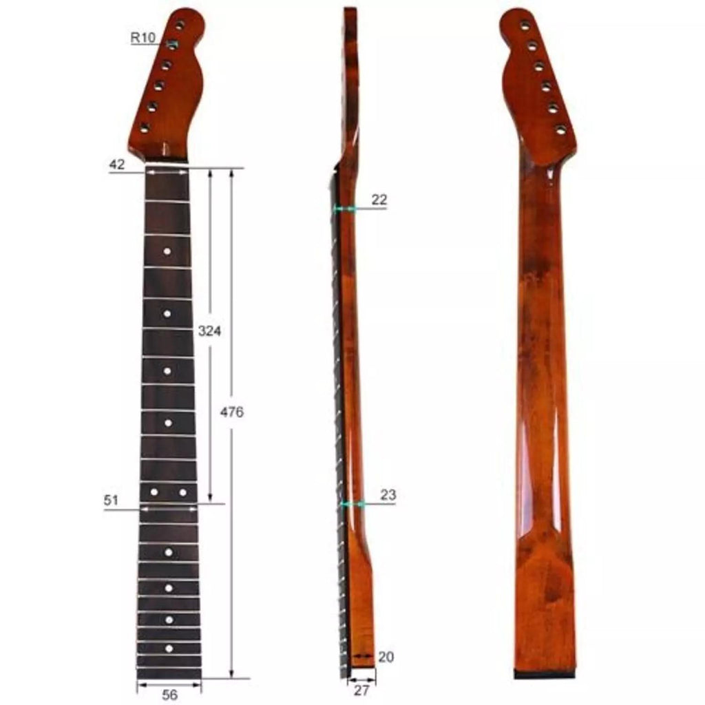 Roasted Maple Tele-Style Guitar Neck, 9.5" Radius, Rosewood Fretboard - Ploutone