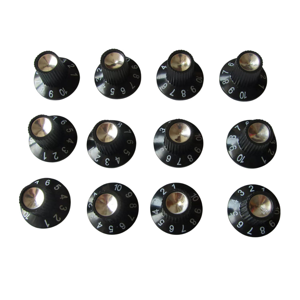 Fender Amp Skirted Knobs - Black with Silver Cap (Set of 12) - Ploutone