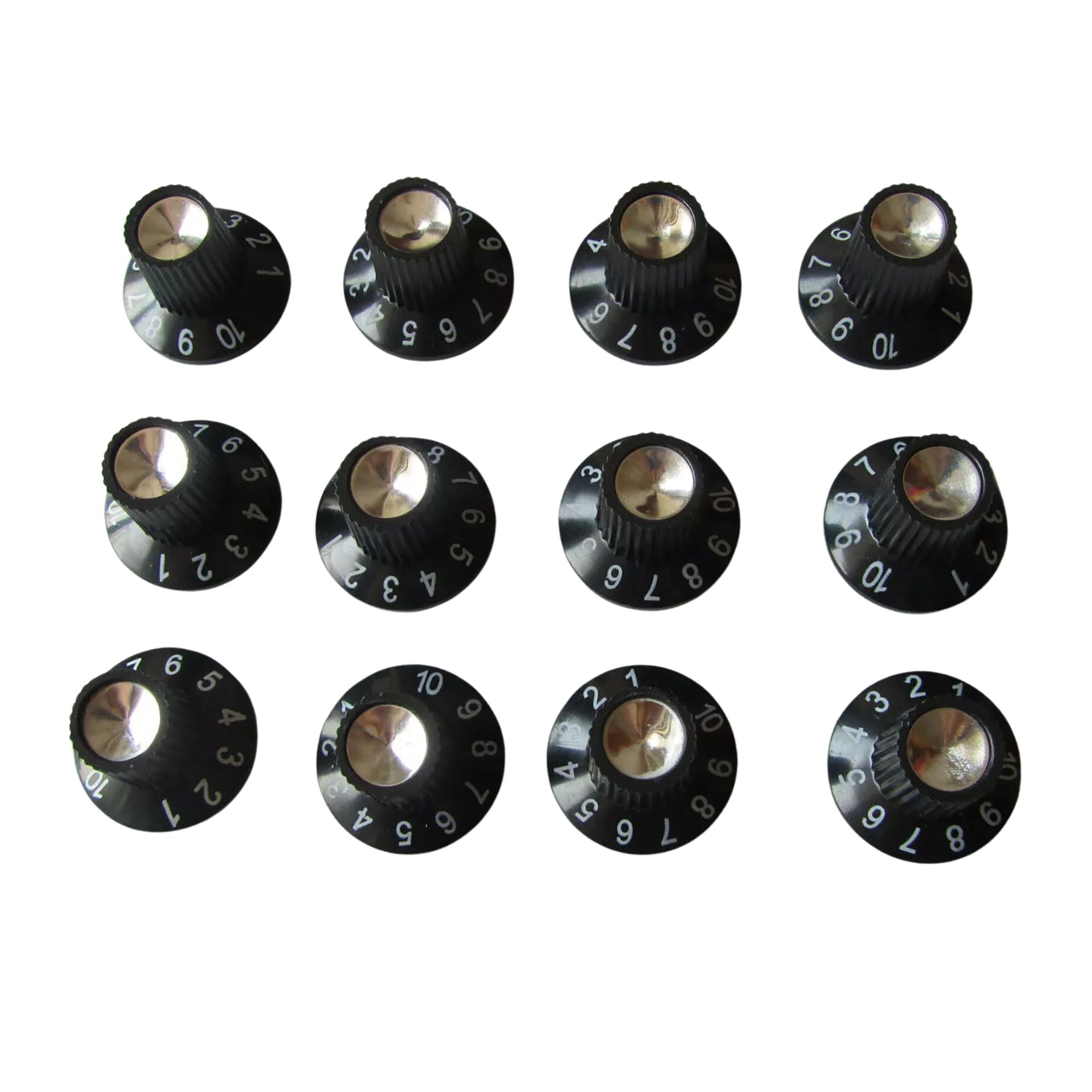 Fender Amp Skirted Knobs - Black with Silver Cap (Set of 12) - Ploutone