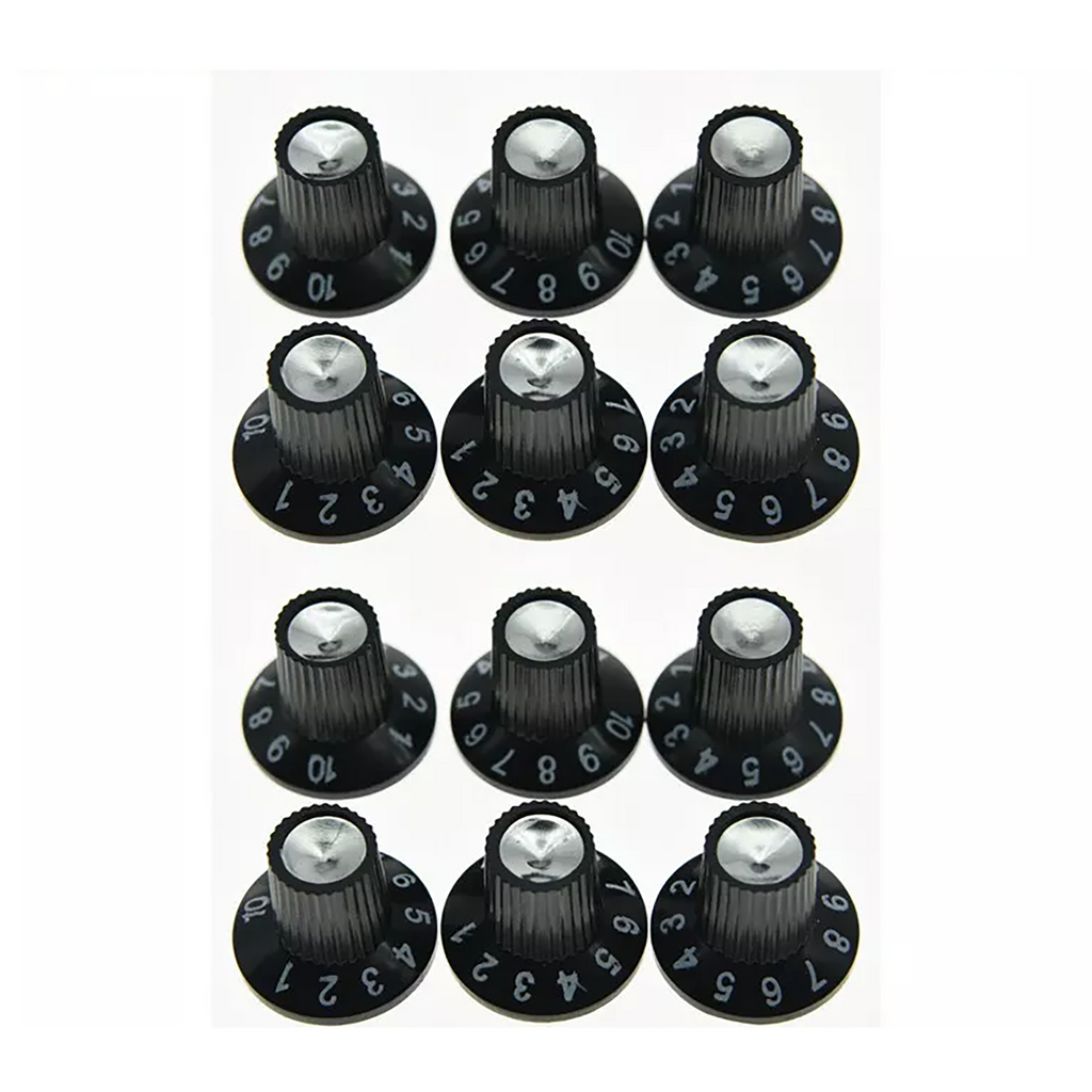 Fender Amp Skirted Knobs - Black with Silver Cap (Set of 12) - Ploutone