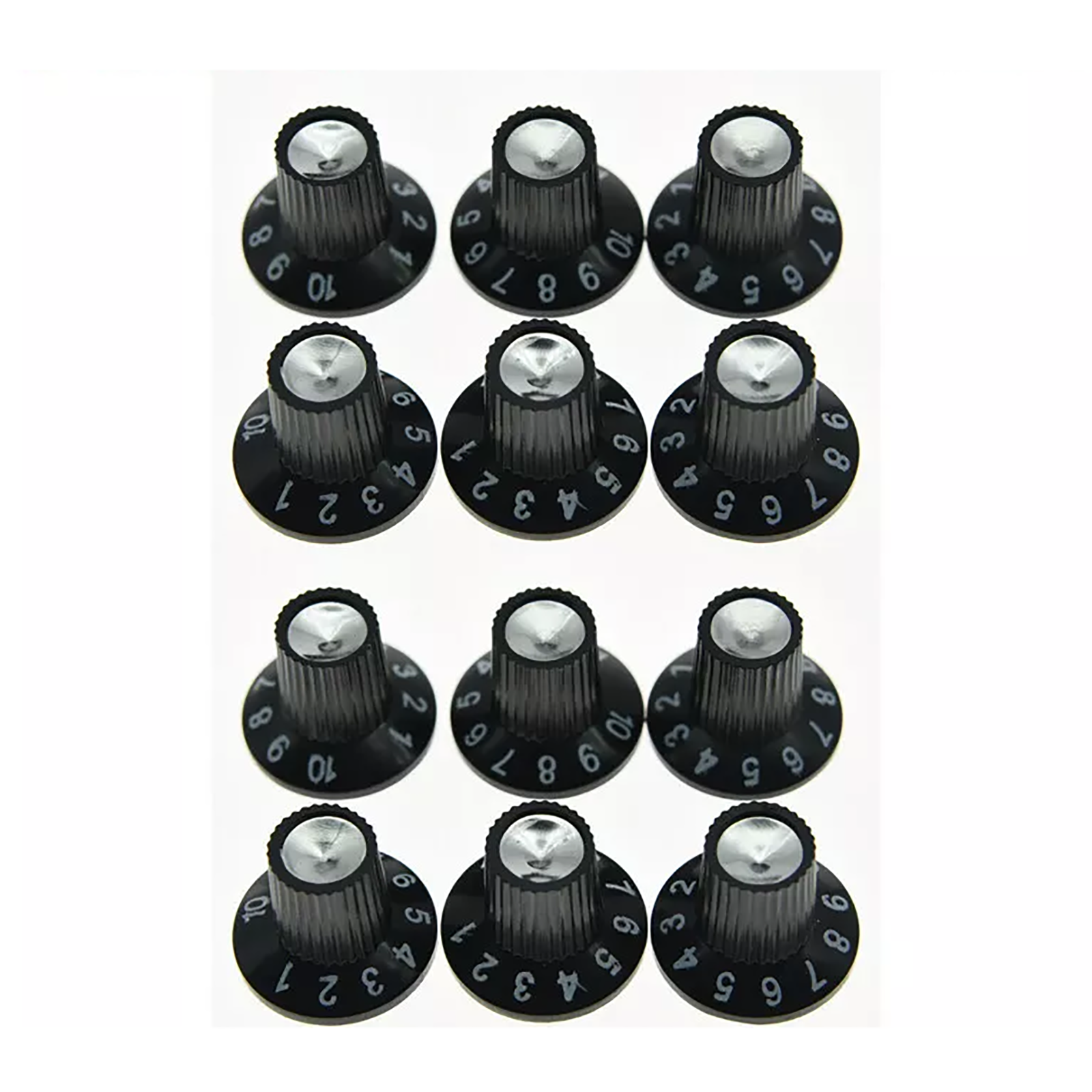Fender Amp Skirted Knobs - Black with Silver Cap (Set of 12) - Ploutone