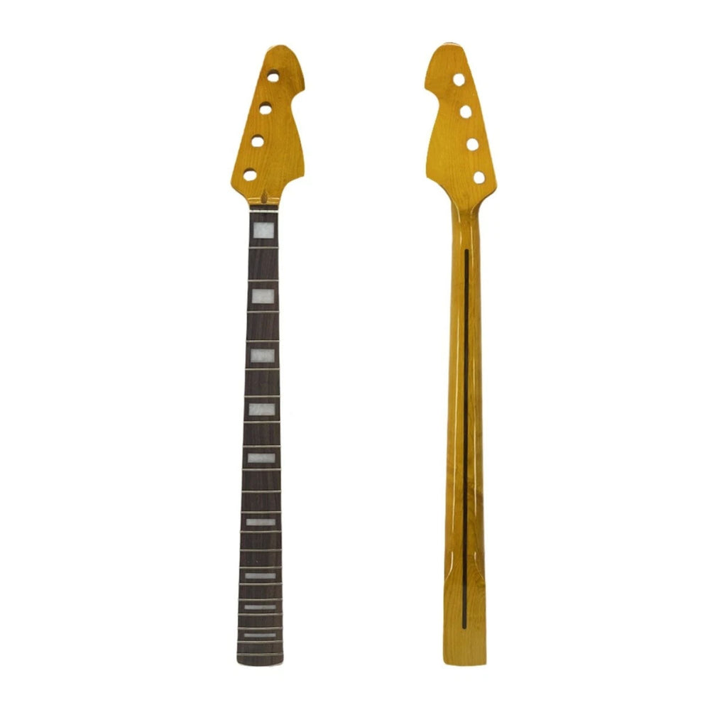 Finished Maple Bass Neck, Vintage Yellow Gloss, 34" Scale, 20 Fret, Block Inlay Replacement Guitar Necks from Ploutone