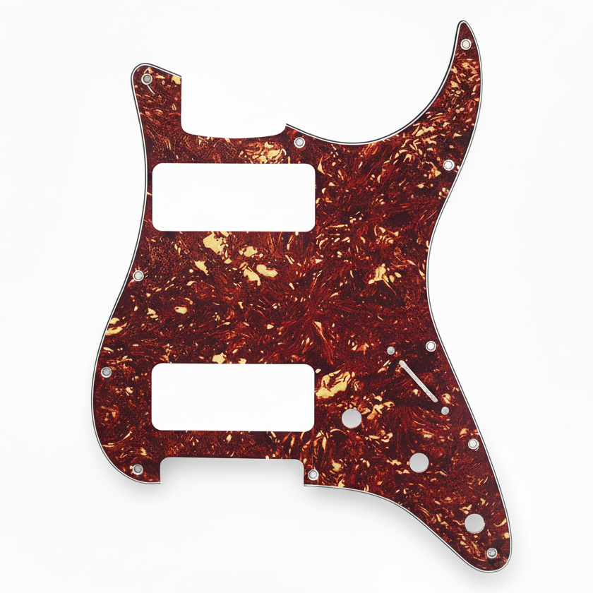 11-Hole Dual P90 Strat Pickguard - 25+ Colors 4-Ply Red Tortoise - Ploutone