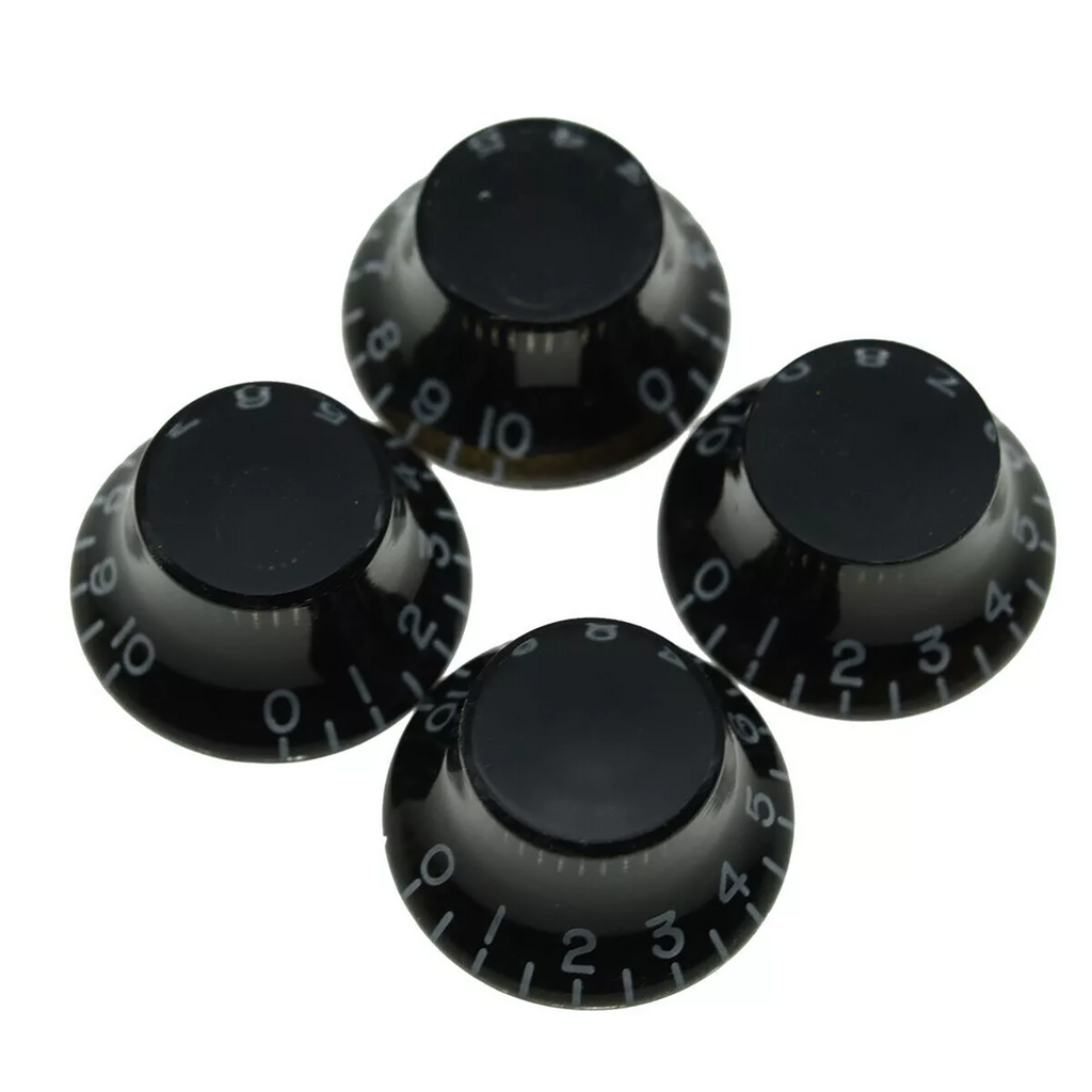 Epiphone Les Paul Black Bell Knobs - 18 Spline (Set of 4), Fits Metric Split Shafts (SG, ES-335, Sheraton) - Ploutone