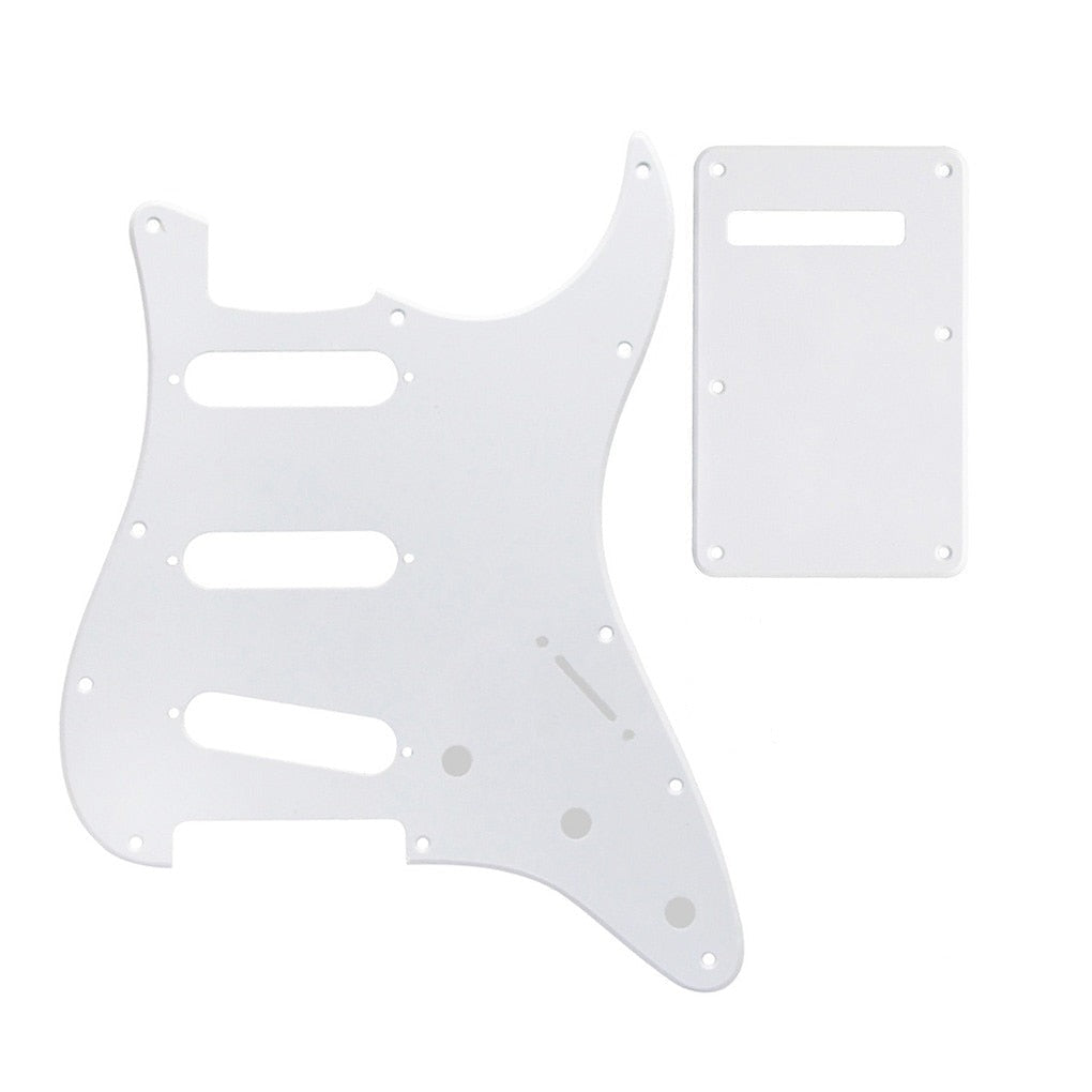 11-Hole SSS Strat Pickguard and Matching Back Plate - 20+ Colors 1-Ply White - Ploutone