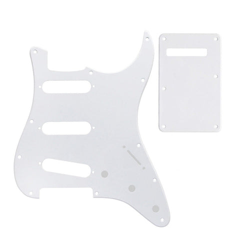 11-Hole SSS Strat Pickguard and Matching Back Plate - 20+ Colors 1-Ply White - Ploutone