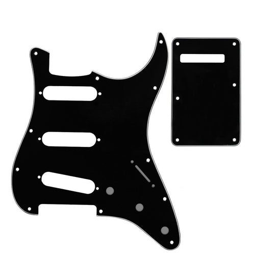 11-Hole SSS Strat Pickguard and Matching Back Plate - 20+ Colors 3-Ply Black - Ploutone