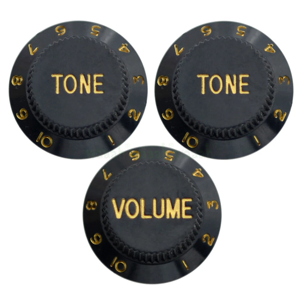 Electric Guitar Control Knobs, 24 Spline Imperial - Black & Gold Knobs from Ploutone
