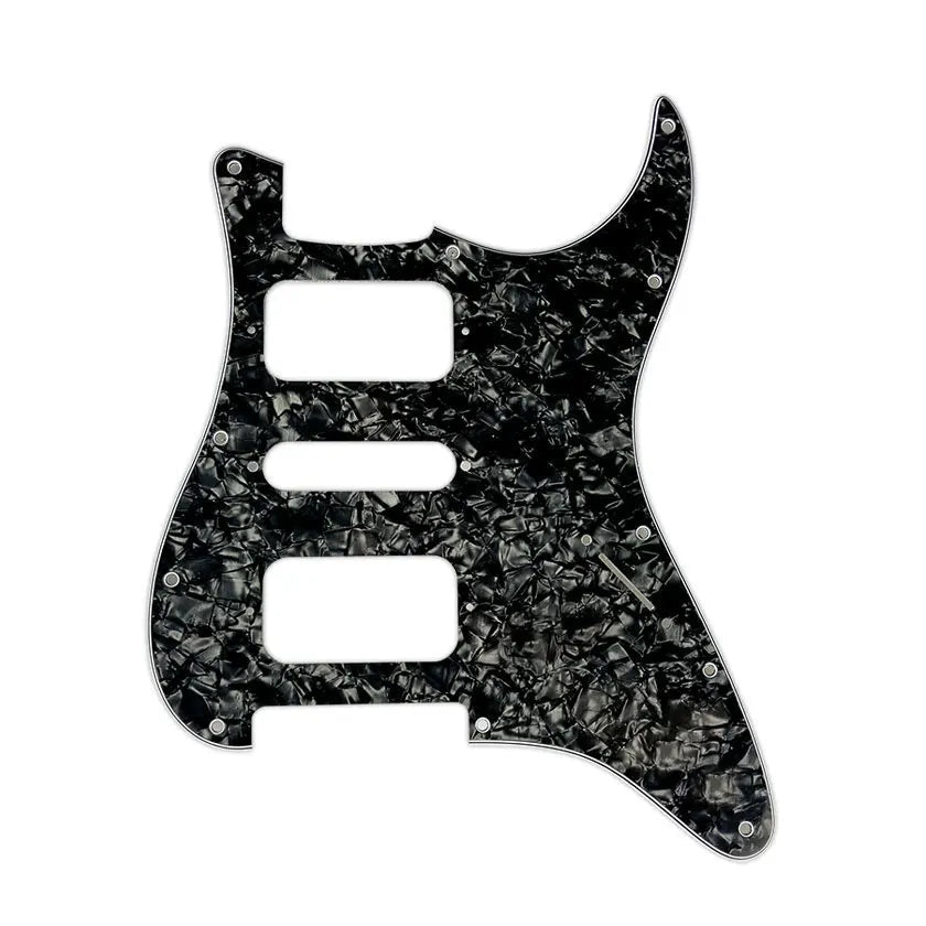 11-Hole HSH Strat Pickguard (No Control Holes) - 4-Ply Black Pearl - Ploutone