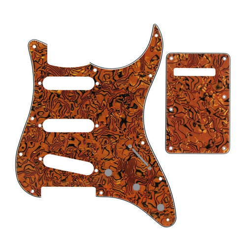 11-Hole SSS Strat Pickguard and Matching Back Plate - 20+ Colors 4-Ply Orange Shell - Ploutone