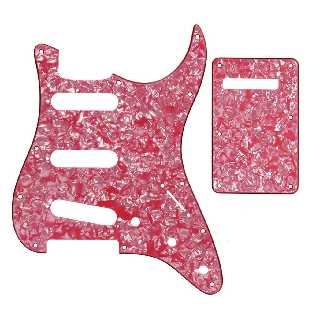 11-Hole SSS Strat Pickguard and Matching Back Plate - 4-Ply Pink Pearl Default Title - Ploutone