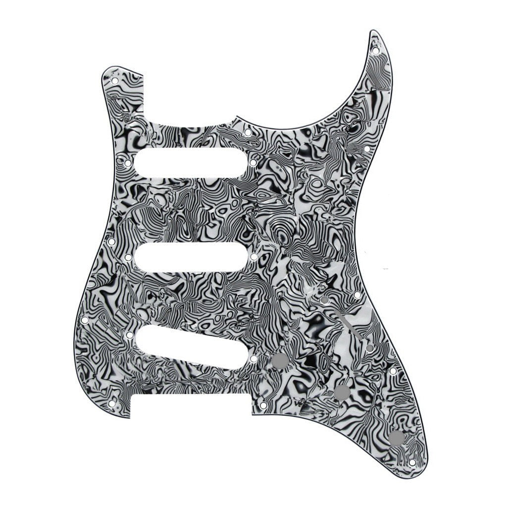 11-Hole SSS Strat Pickguard - 20+ Colors 4-Ply Black and White Shell - Ploutone