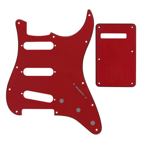 11-Hole SSS Strat Pickguard and Matching Back Plate - 20+ Colors 3-Ply Red - Ploutone