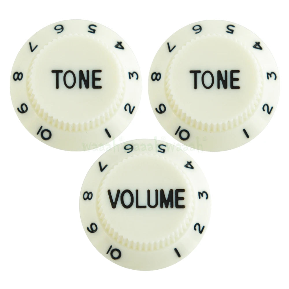 Electric Guitar Control Knobs, 24 Spline Imperial - Vintage White & Black Knobs from Ploutone