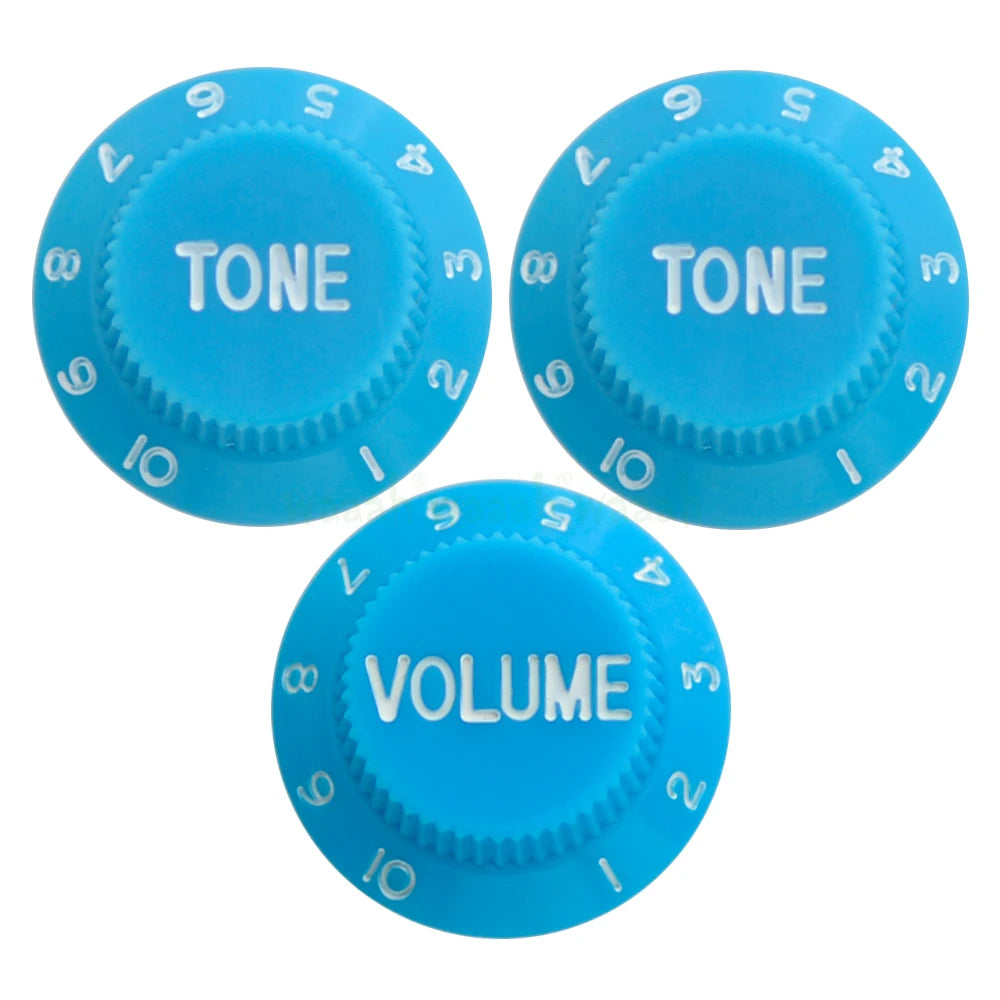 Electric Guitar Control Knobs, 24 Spline Imperial - Light Blue & White Knobs from Ploutone