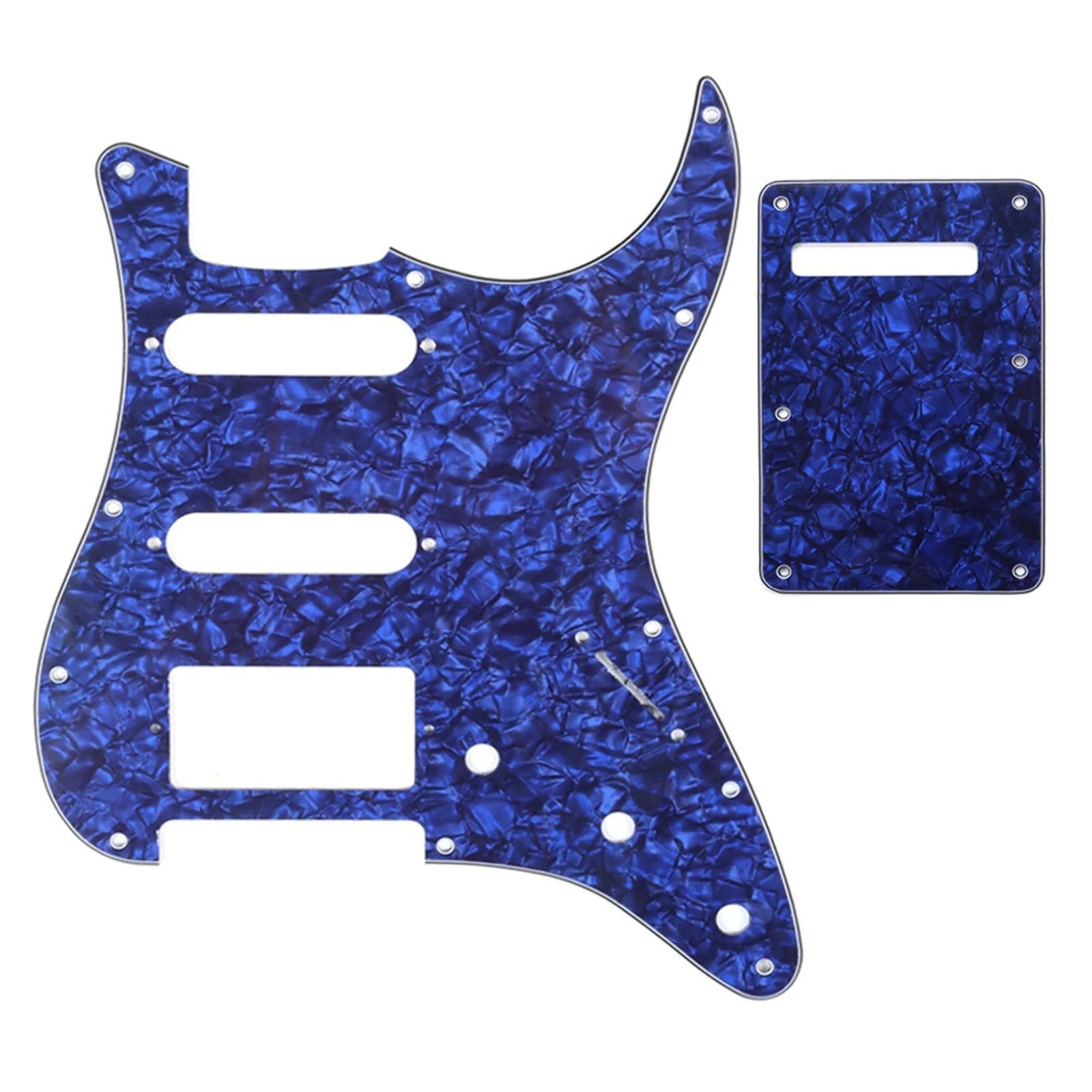 11-Hole HSS Strat Pickguard and Matching Back Plate - 20+ Colors 4-Ply Blue Pearl - Ploutone