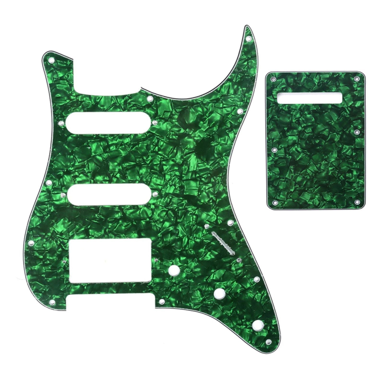 11-Hole HSS Strat Pickguard and Matching Back Plate - 20+ Colors 4-Ply Green Pearl - Ploutone